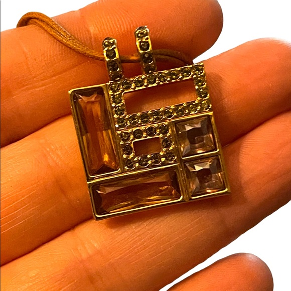 Swarovski Authentic (swan) Square crystal rose gold plt leather cord necklace - Picture 6 of 12